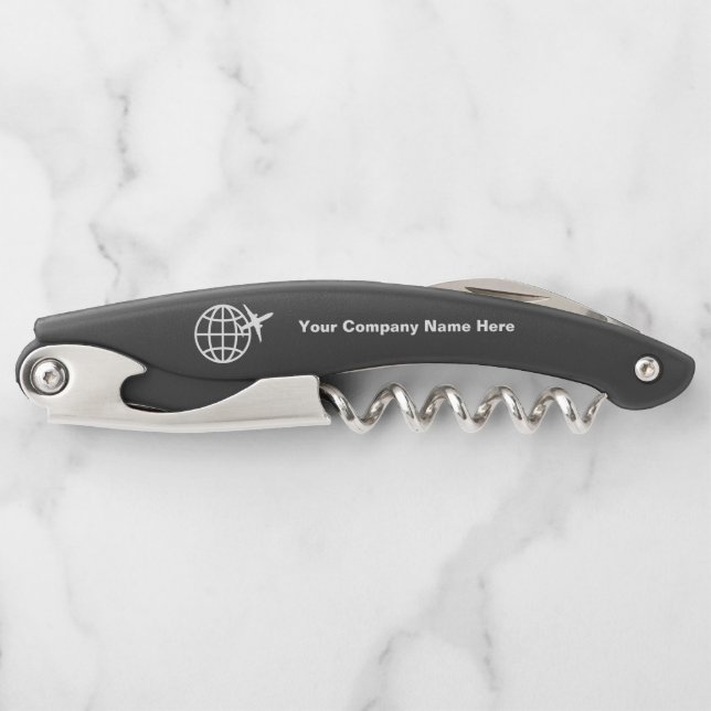Customized company logo bottle opener corkscrew (Front)