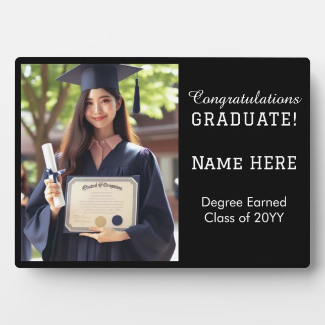 Customized Congrats Graduate Photo Black and White Plaque (Front)
