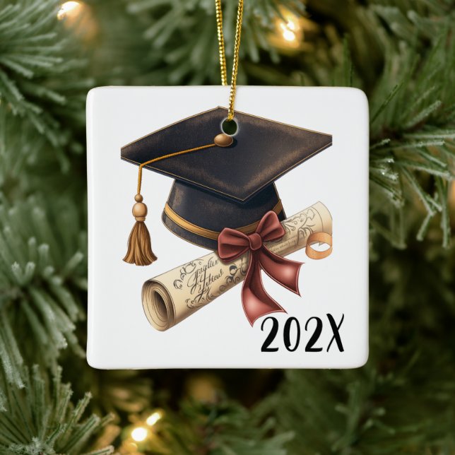 Customized Congrats Graduation Christmas  Ceramic Ornament (Tree)