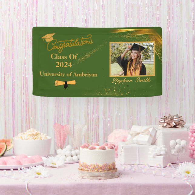 Customized congratulations green and gold modern  banner (Party)