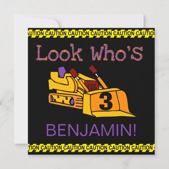 Customized Construction Bulldozer Birthday Invites (Front)