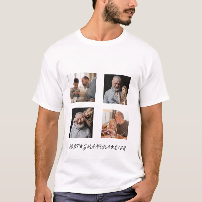Customized Contemporary 4-Photo "Best Grandpa Ever T-Shirt (Front)