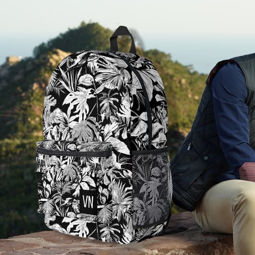 CUSTOMIZED Cool Black White Tropical Leaf Printed Printed Backpack