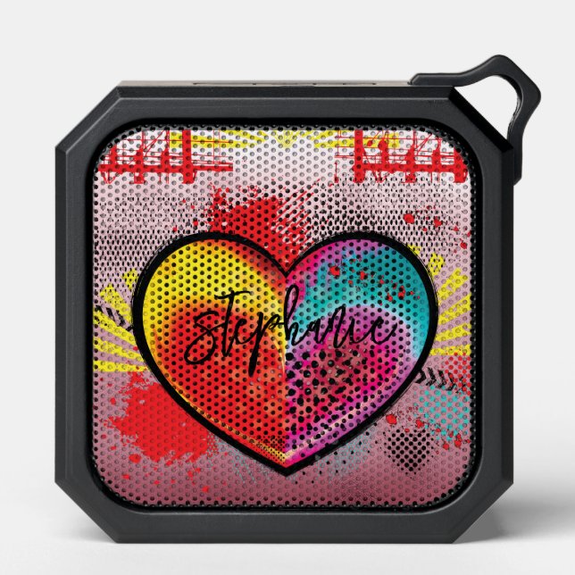 Customized Cool Girly Pink Love Heart Monogram Bluetooth Speaker (Front)