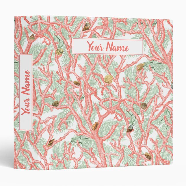 Customized Coral Branches With Seashells 3 Ring Binder (Front/Spine)
