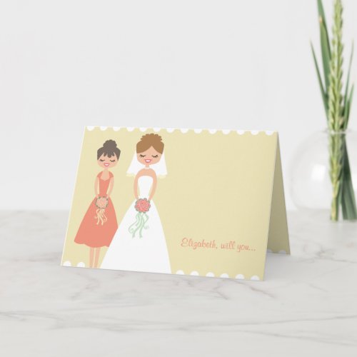 Customized Coral_Cream Be My Bridesmaid Cards