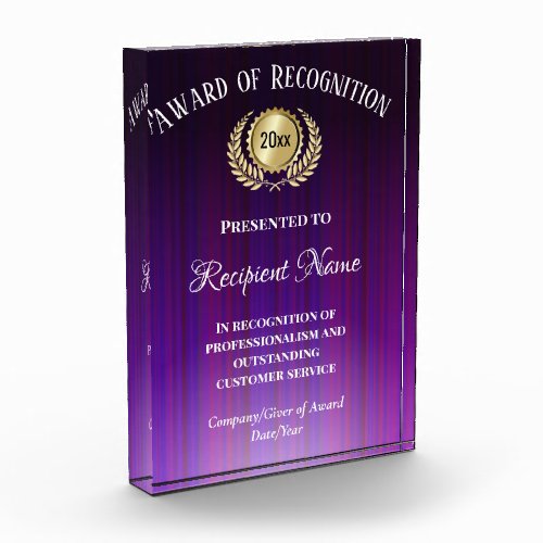 Customized Corporate Award Modern Purple Trophy