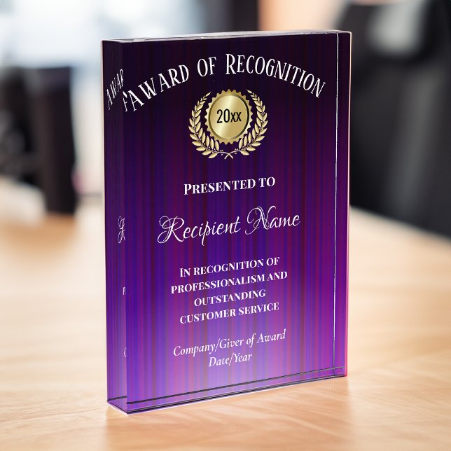 Customized Corporate Award Modern Purple Trophy (purple acrylic award plaque)