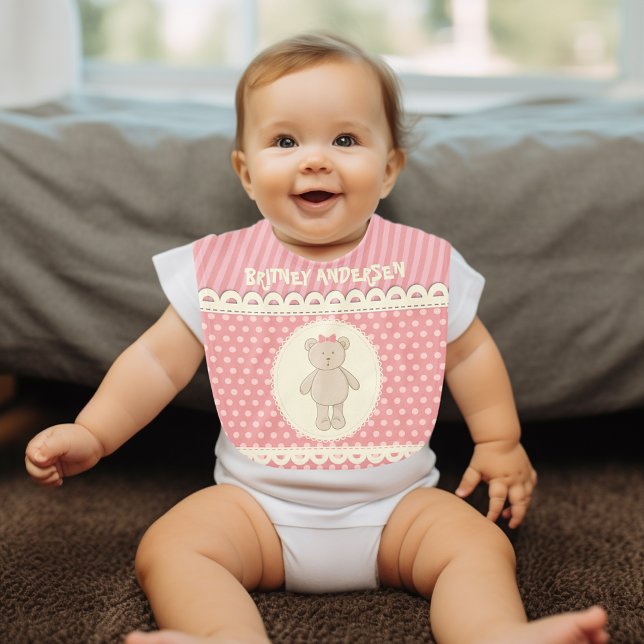 Customized Country Pink Berry Teddy Bear Bib (Creator Uploaded)
