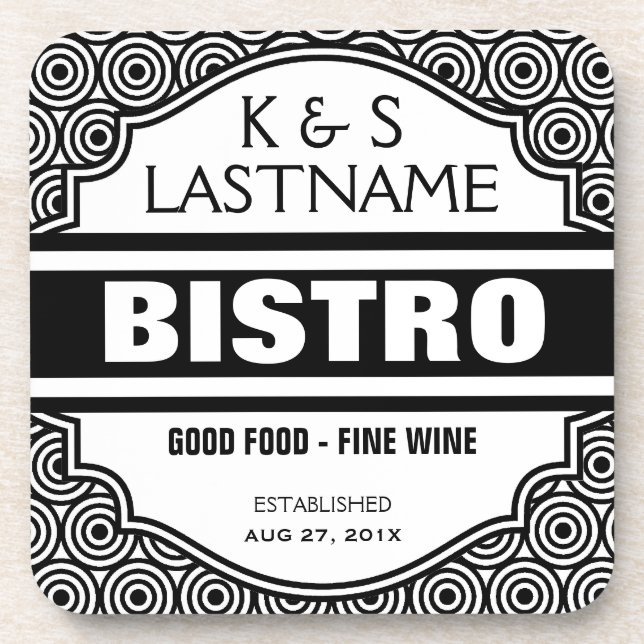 Customized Couple Bistro Restaurant Sign Coaster (Front)