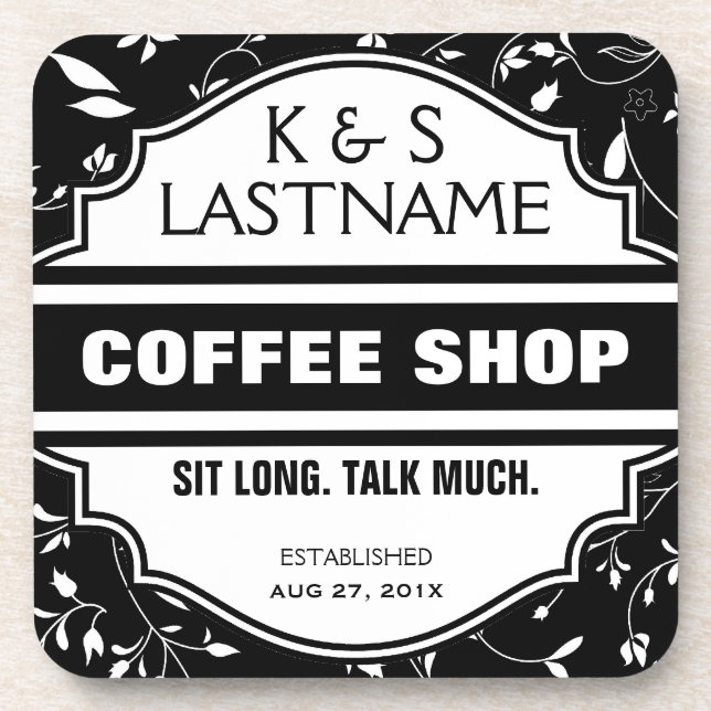 Customized Couple Coffee Shop Sign Beverage Coaster (Front)