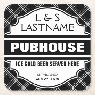 Customized Couple Pubhouse Beer Here Square Paper Coaster