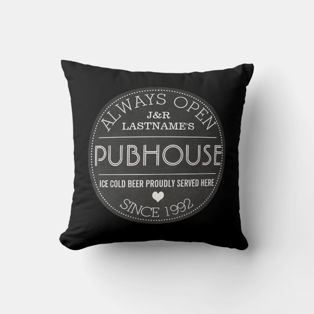 Customized Couple Pubhouse Beer Served Here Throw Pillow (Front)