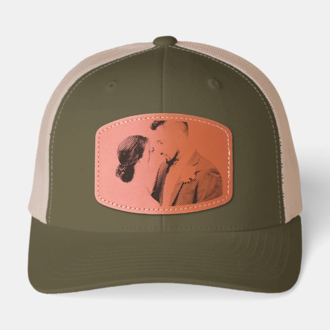 Customized Couple Wedding Photo Leather Patch Hat (Front)