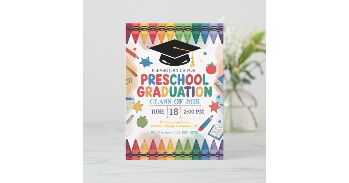 Customized Crayon-Themed Preschool Graduation Invitation | Zazzle