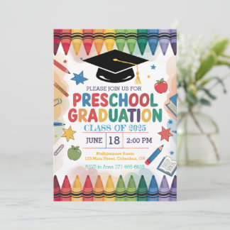 Customized Crayon-Themed Preschool Graduation Invitation