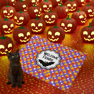 Customized Crazy Candy Corn Black Bat Doormat