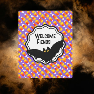 Customized Crazy Candy Corn Black Bat Welcome Metal Print