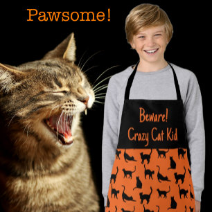 Customized Crazy Cat Kid Halloween Apron