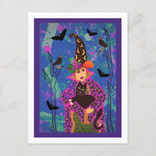Customized Crazy Cat Witch Halloween Post Card