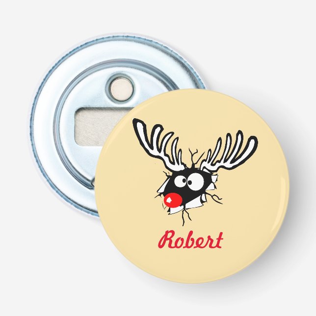 Customized Crazy Red Nosed Reindeer Bottle Opener (Front)