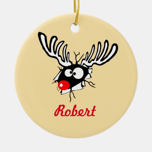 Customized Crazy Red Nosed Reindeer Business Ceramic Ornament