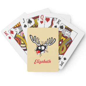 Customized Crazy Red Nosed Reindeer Poker Cards