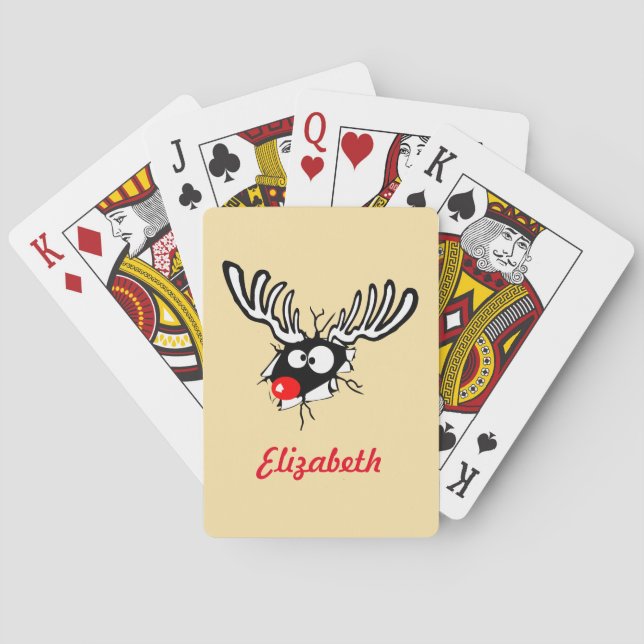 Customized Crazy Red Nosed Reindeer Poker Cards (Back)