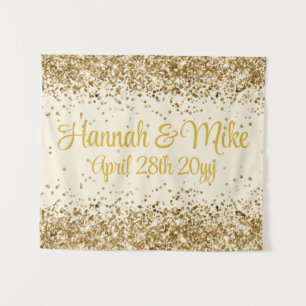 Customized Cream & Gold Wedding Photo Booth Prop Tapestry