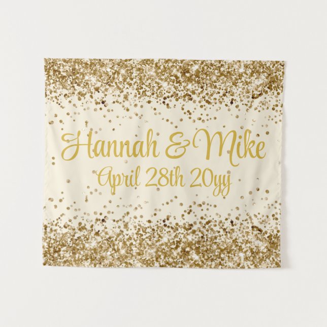 Customized Cream & Gold Wedding Photo Booth Prop  Tapestry (Front (Horizontal))