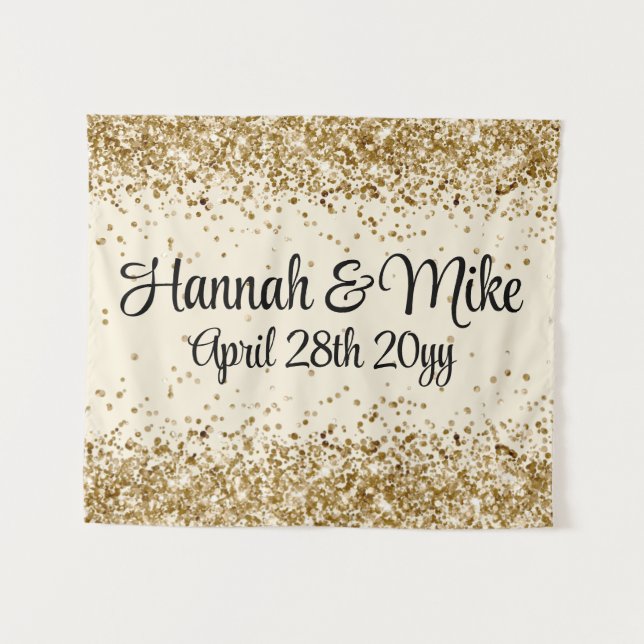 Customized Cream & Gold Wedding Photo Booth Prop  Tapestry (Front (Horizontal))