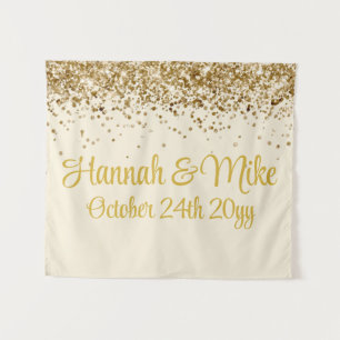 Customized Cream & Gold Wedding Photo Booth Prop Tapestry