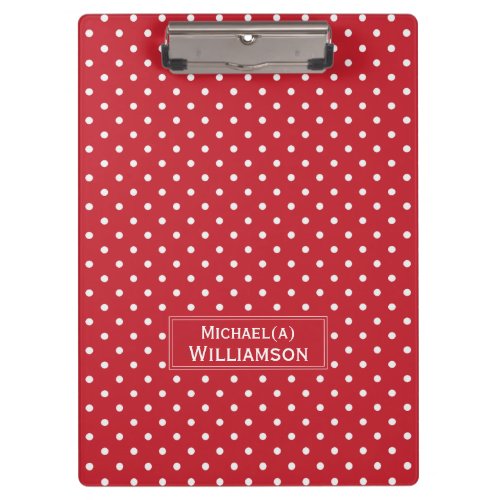 Customized Crimson Red  White Polka Dots Pattern Clipboard