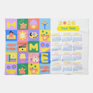 Customized Cute and Happy Home Calender 2026 Kitchen Towel