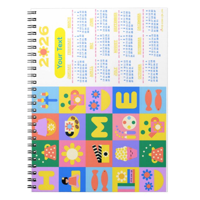 Customized Cute and Happy Home Calender 2026 Notebook (Front)