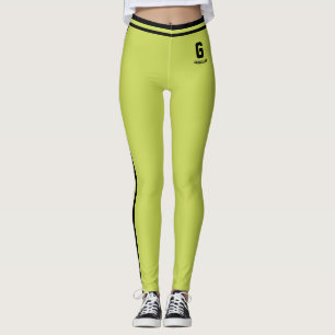 Customized Cute Apple Green Black Stripes Monogram Leggings