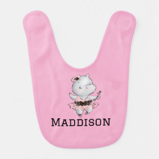 Customized Cute Ballerina Hippo Baby Bib