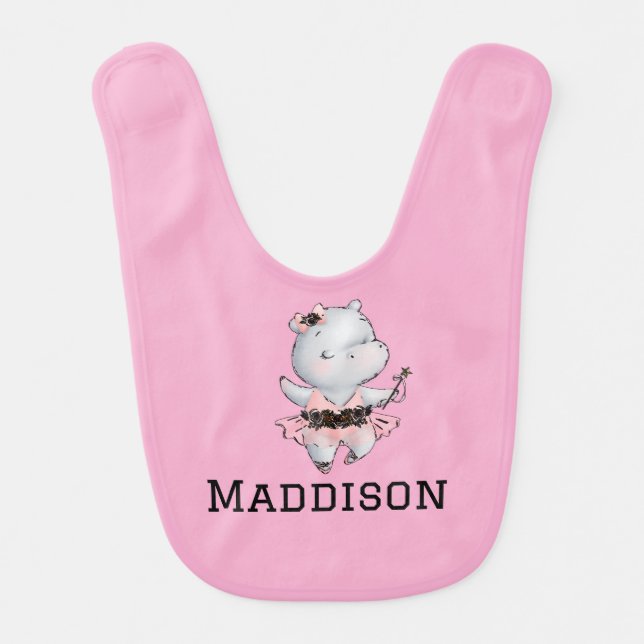 Customized Cute Ballerina Hippo Baby Bib (Front)