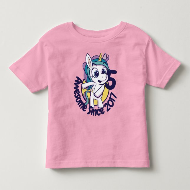 CUSTOMIZED CUTE BIRTHDAY UNICORN CARTOON TODDLER T-SHIRT (Front)