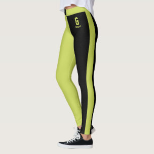 Customized Cute Black Apple Green Stripes Monogram Leggings