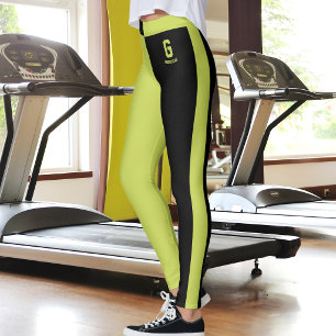 Customized Cute Black Apple Green Stripes Monogram Leggings