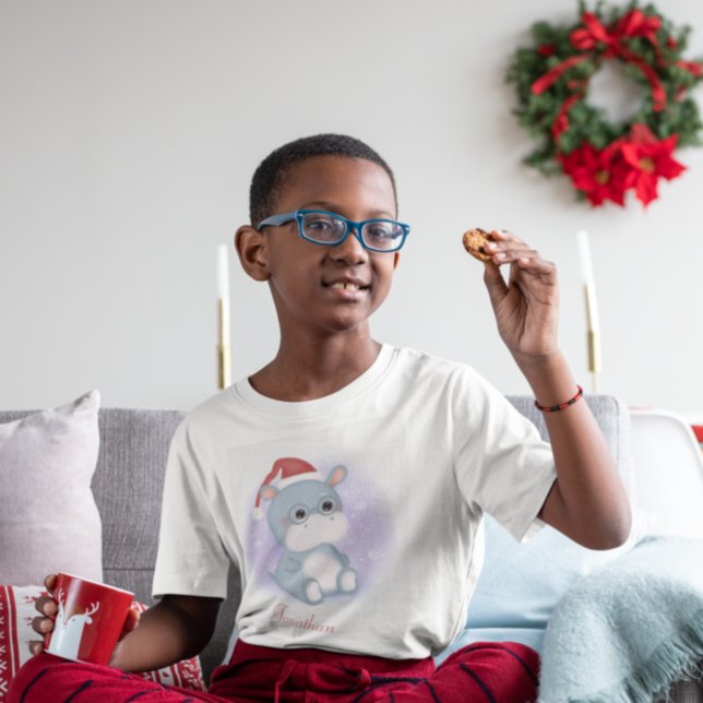 Customized Cute Christmas Hippo Kid's T-Shirt (Creator Uploaded)