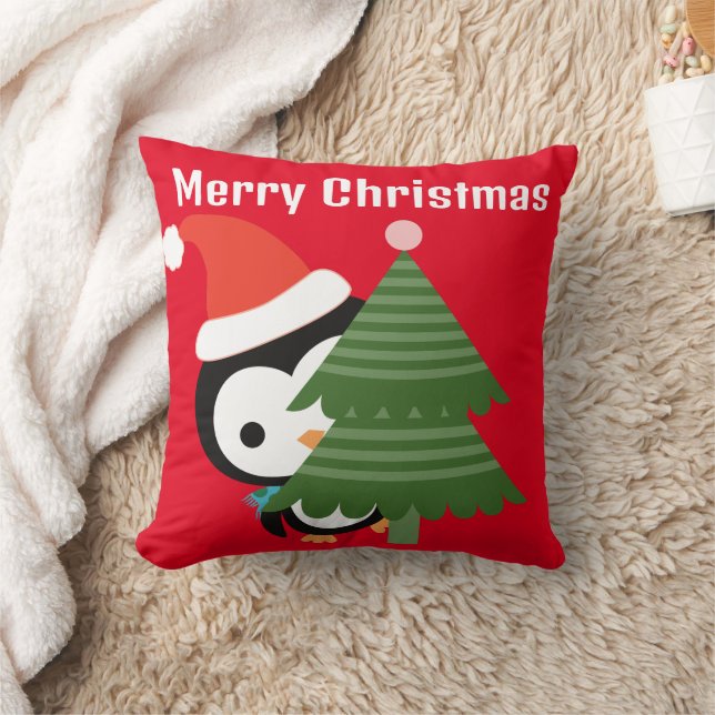 Customized Cute Christmas Penguin Kids' Throw Pill Pillow (Blanket)