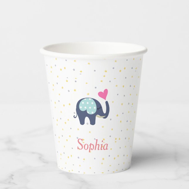 Customized Cute Elephant and  Stars Pattern Paper Cups (Front)