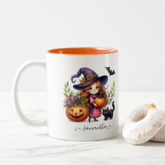 Customized Cute Halloween Witch Two-Tone Coffee Mug