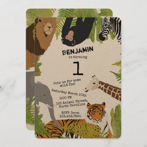 Customized Cute Jungle Animals Safari Birthday Inv Invitation