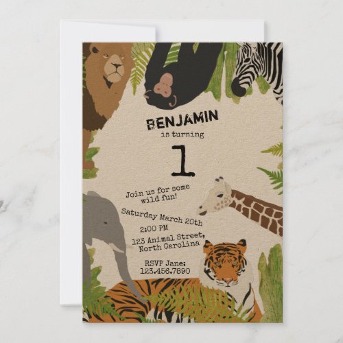 Customized Cute Jungle Animals Safari Birthday Invitation