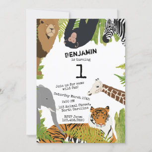 Customized Cute Jungle Animals Safari Kids Invitation
