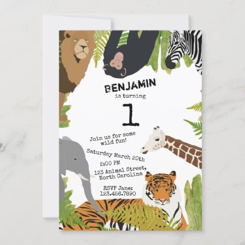 Customized Cute Jungle Animals Safari Kids Invitation