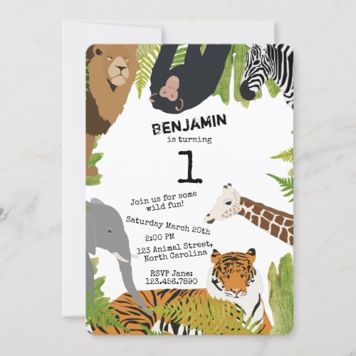 Customized Cute Jungle Animals Safari Kids Party Invitation